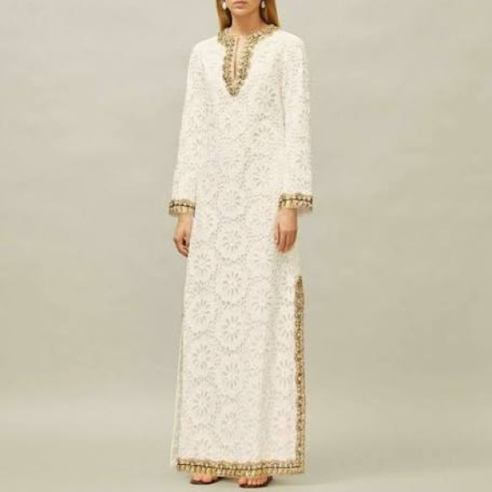 Tory Burch embellished lace caftan dress